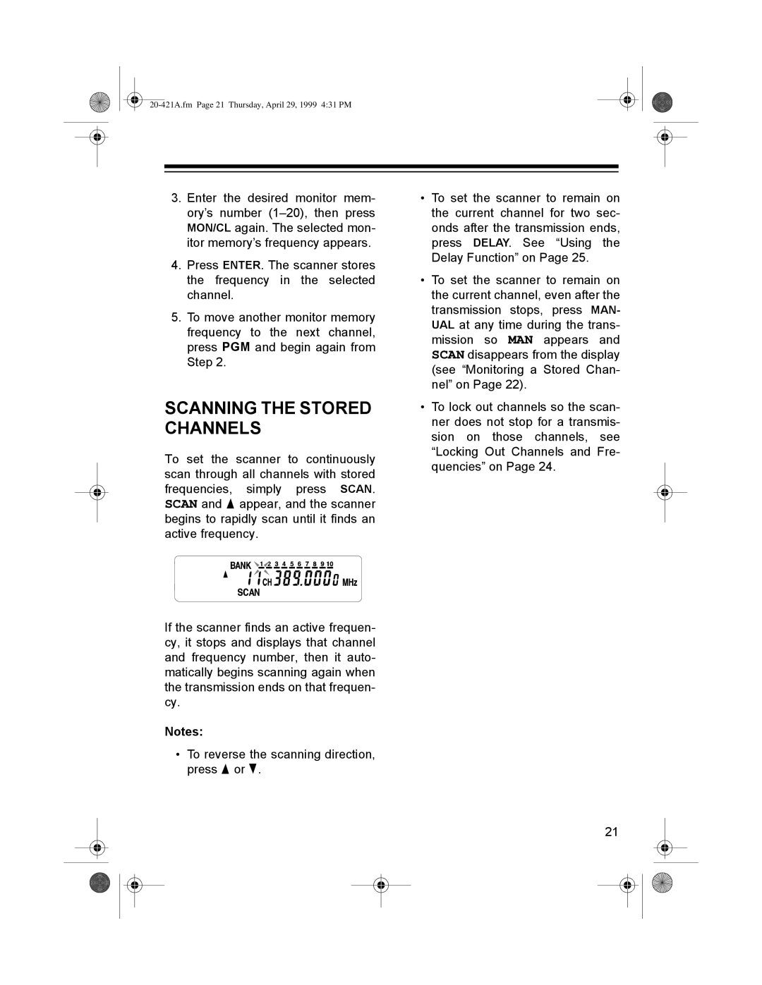 Radio Shack PRO-2015 manual $11,1*ý7+ý6725ý &+$11/6, 20-421A.fm Page 21 Thursday, April 29, 1999 431 PM 