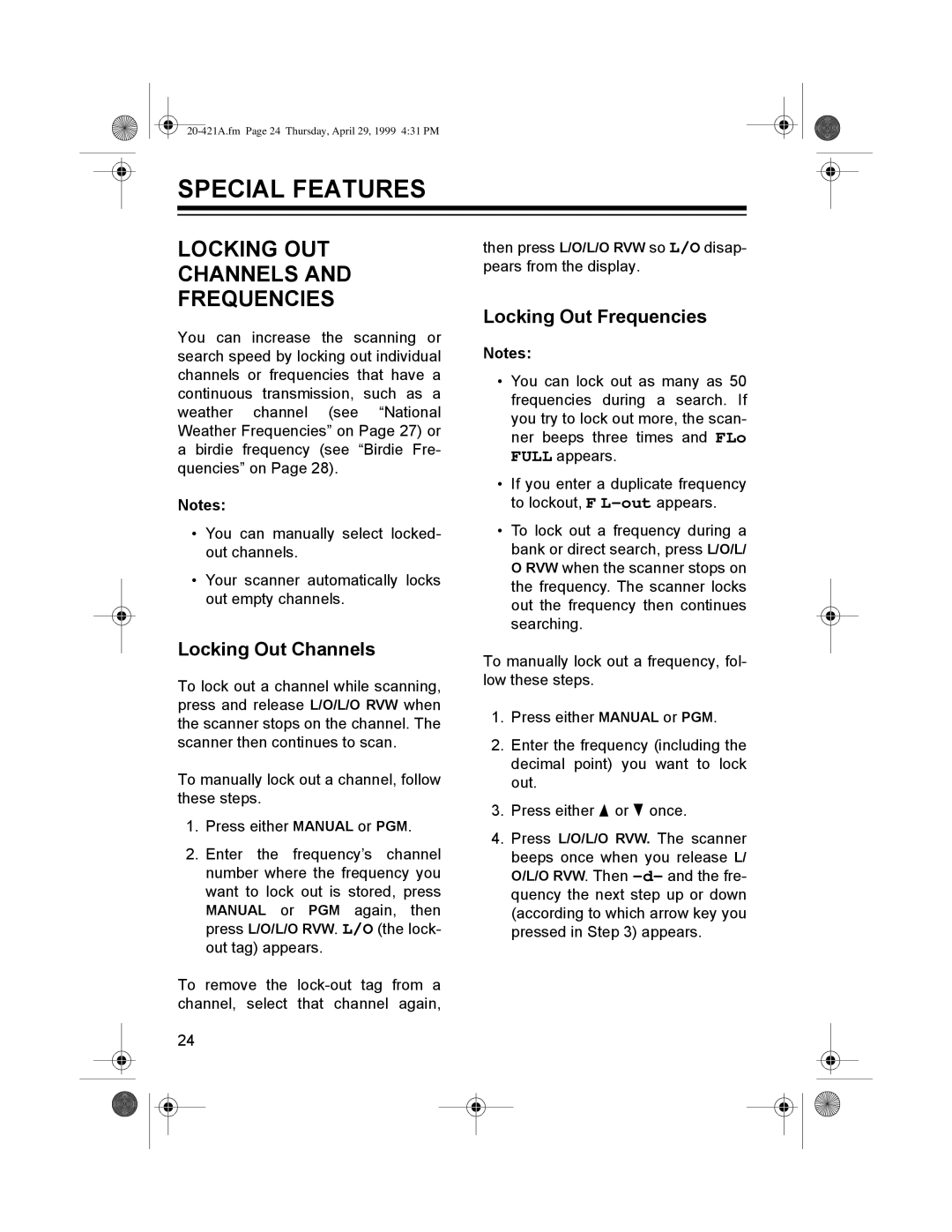 Radio Shack PRO-2015 manual 63&,$/ý$7856, Ý287ý &+$11/6ý$1ý 5481&,6ý, RFNLQJý2XWýUHTXHQFLHV, RFNLQJý2XWý&KDQQHOV 