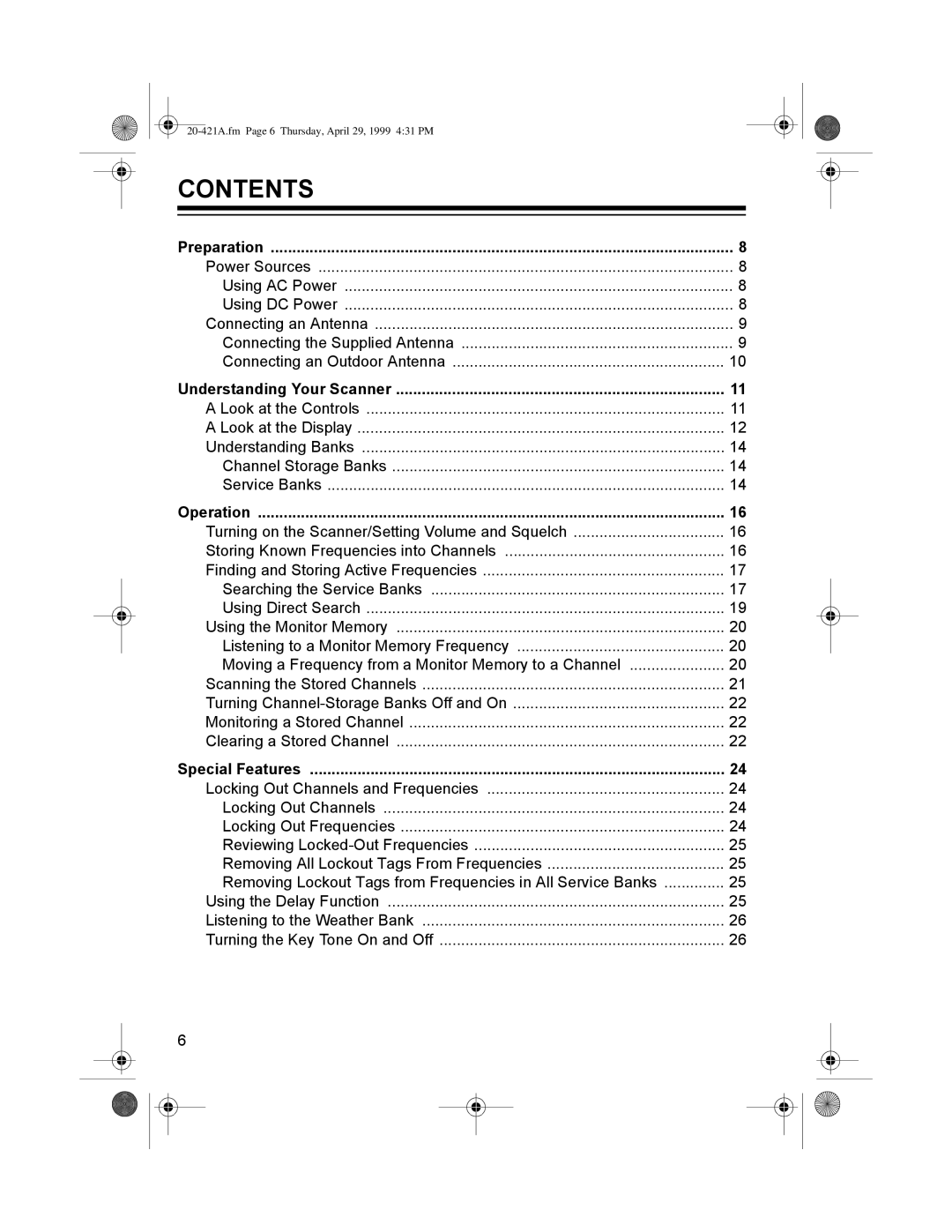 Radio Shack PRO-2015 manual 217176ý, 20-421A.fm Page 6 Thursday, April 29, 1999 431 PM 