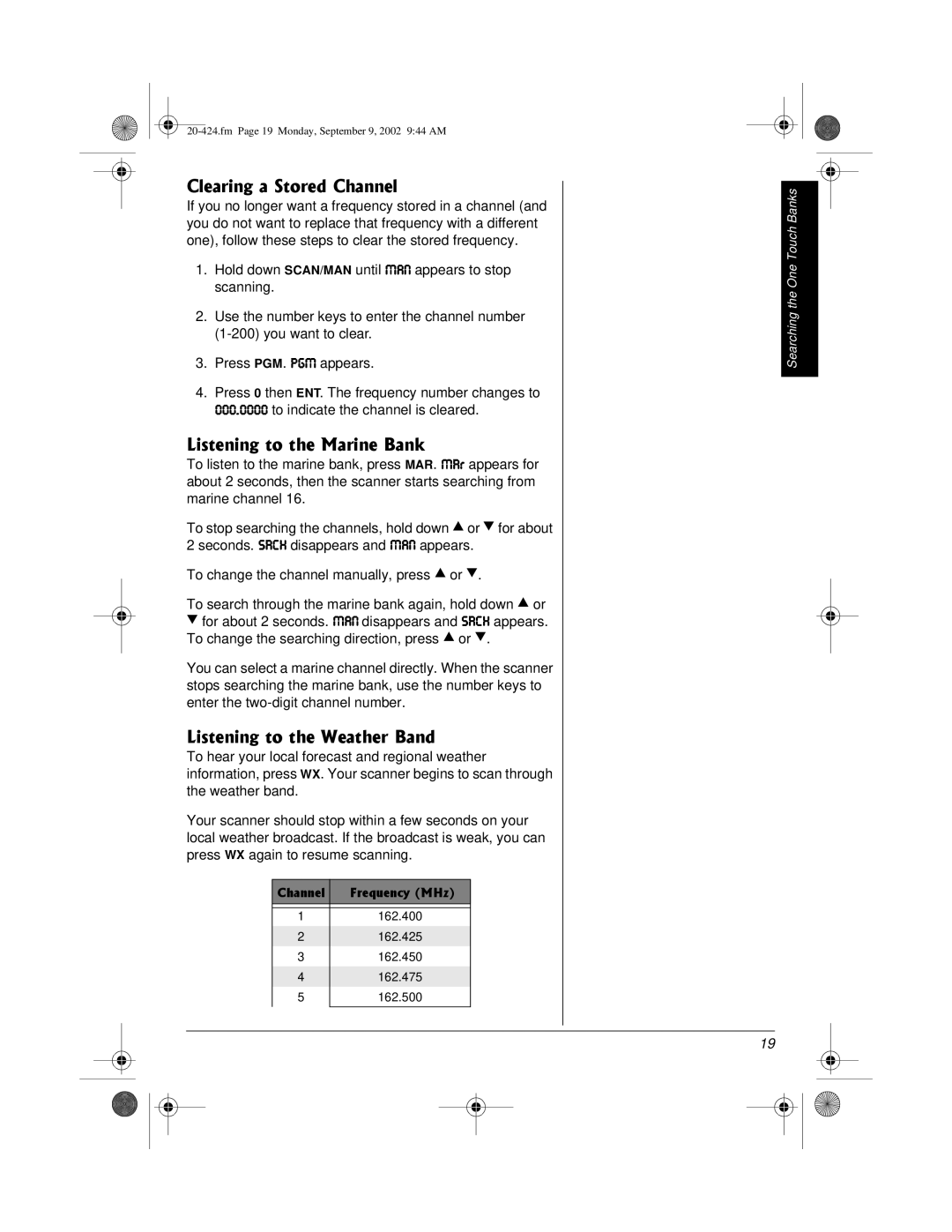 Radio Shack PRO-2018 manual NGCTKPIC5VQTGF%JCPPGN, Kuvgpkpivqvjg/Ctkpg$Cpm, KUVGPKPIVQVJG9GCVJGT$CPF 