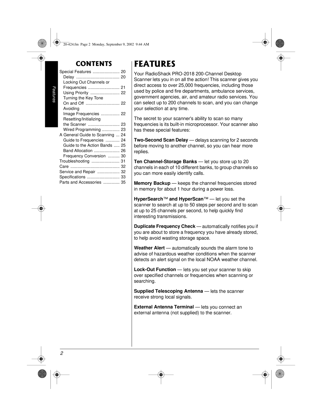 Radio Shack PRO-2018 manual #6745, Supplied Telescoping Antenna lets the scanner, Receive strong local signals 