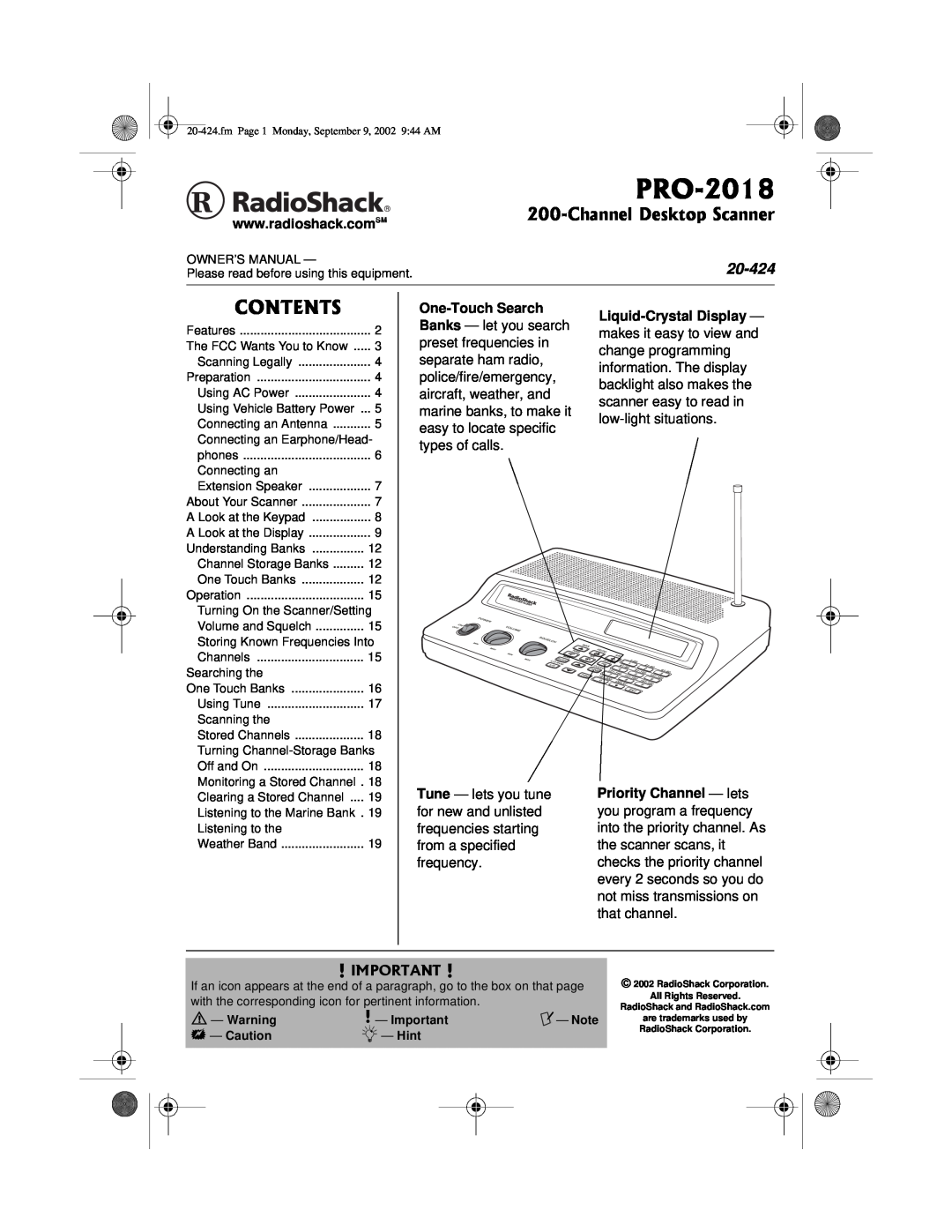 Radio Shack PRO-2018 manual 106065, 241/423, 20-424 