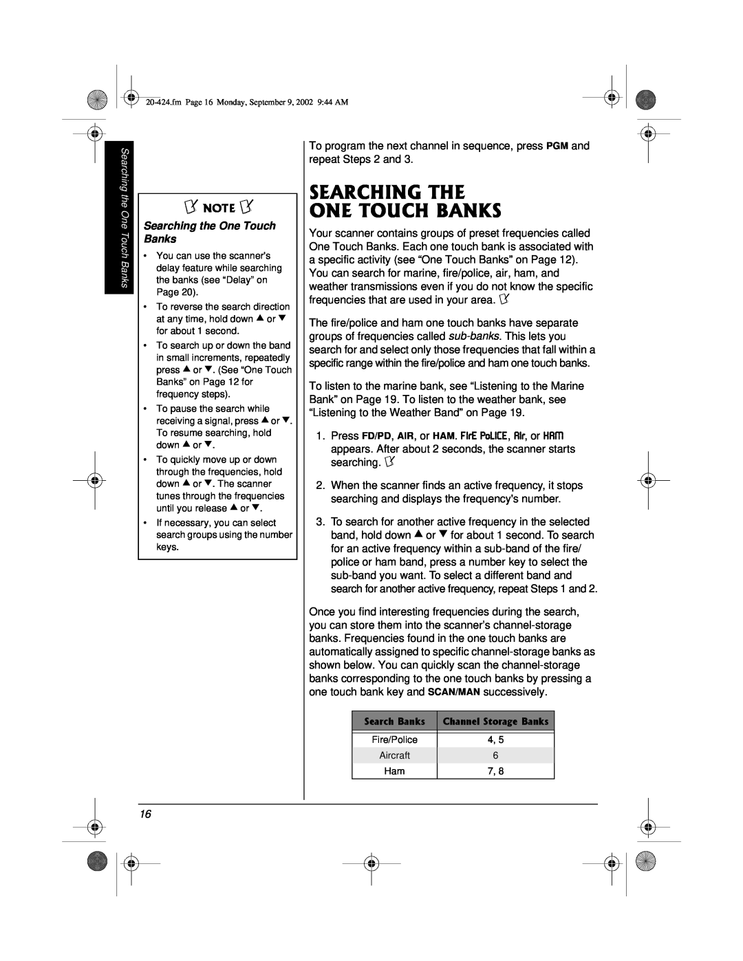Radio Shack PRO-2018 manual 5#4%*+06* 10617%*$#0-5, Searching the One Touch Banks 