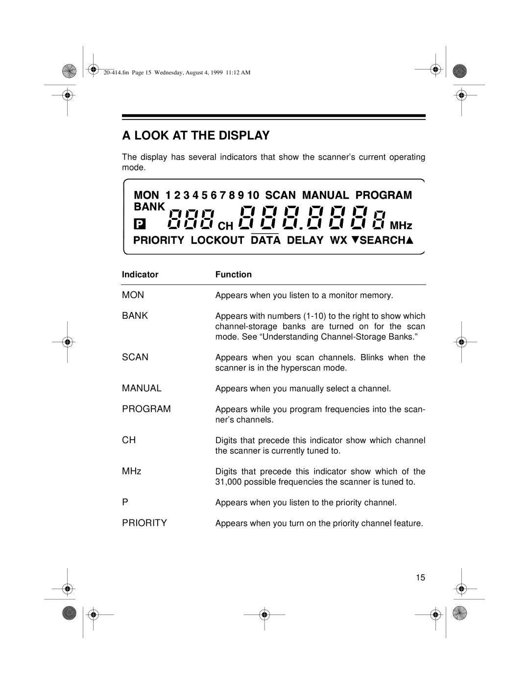 Radio Shack PRO-2040 owner manual Look AT the Display 