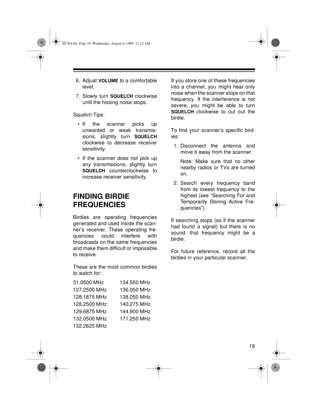 Radio Shack PRO-2040 owner manual Finding Birdie Frequencies 