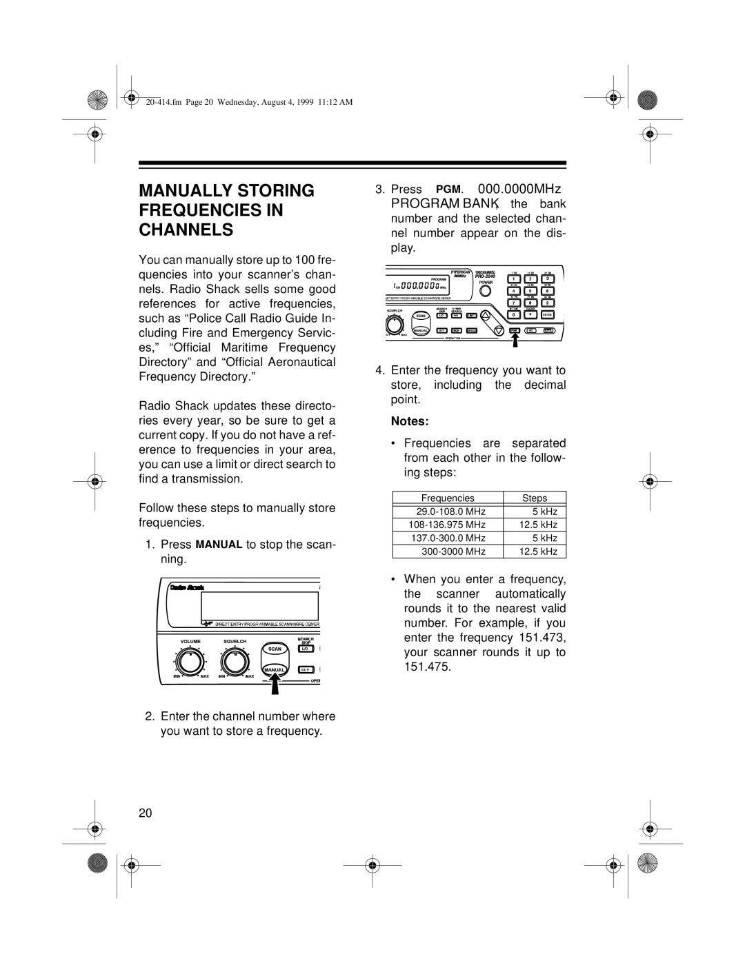 Radio Shack PRO-2040 owner manual Manually Storing Frequencies in Channels 