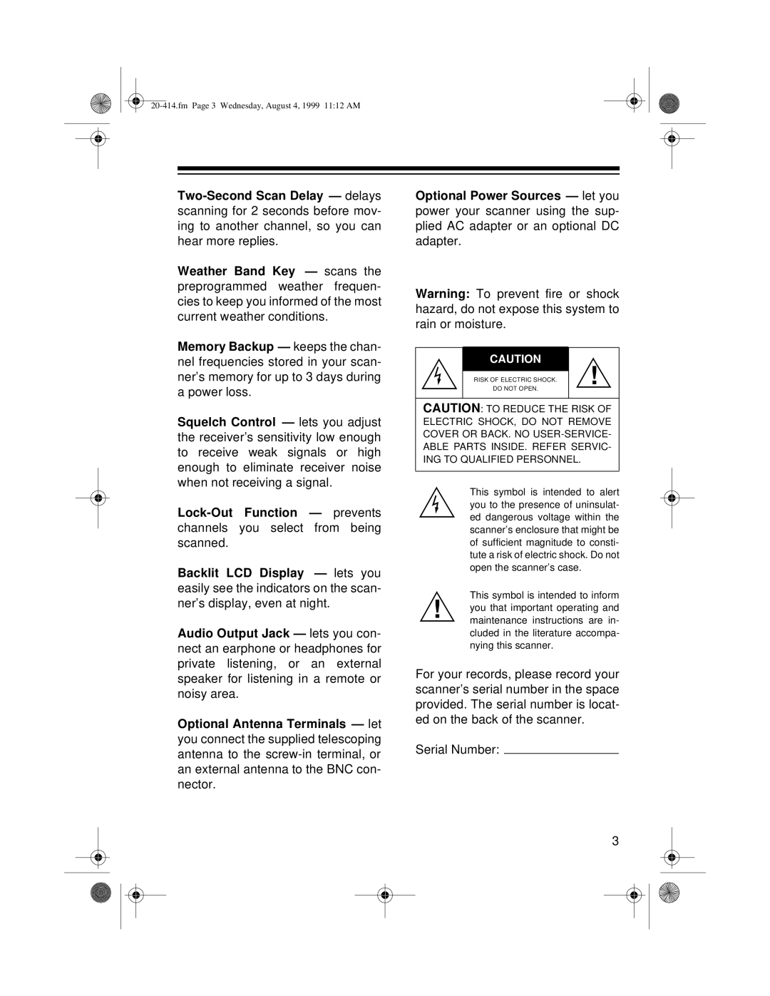 Radio Shack PRO-2040 owner manual Fm Page 3 Wednesday, August 4, 1999 1112 AM 