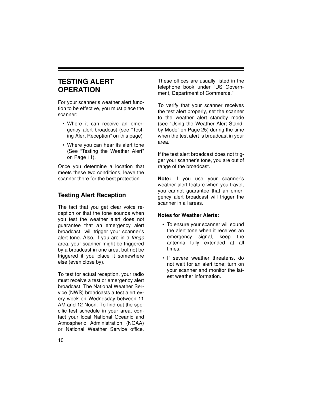 Radio Shack PRO-2045 owner manual Testing Alert Operation, Testing Alert Reception 