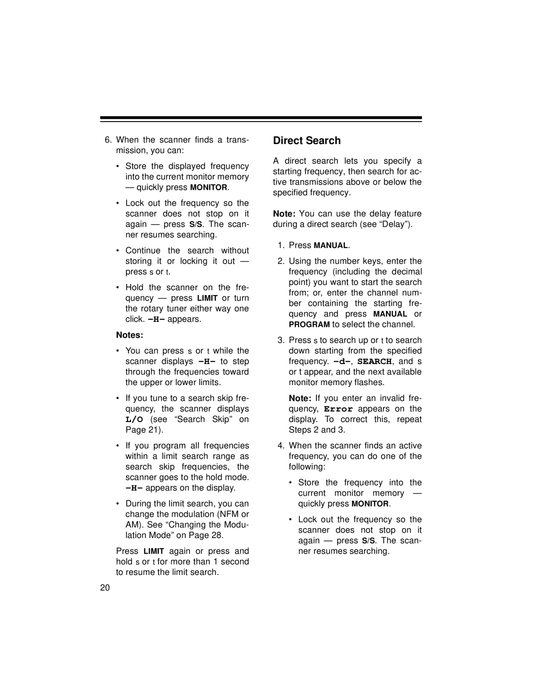 Radio Shack PRO-2045 owner manual Direct Search 