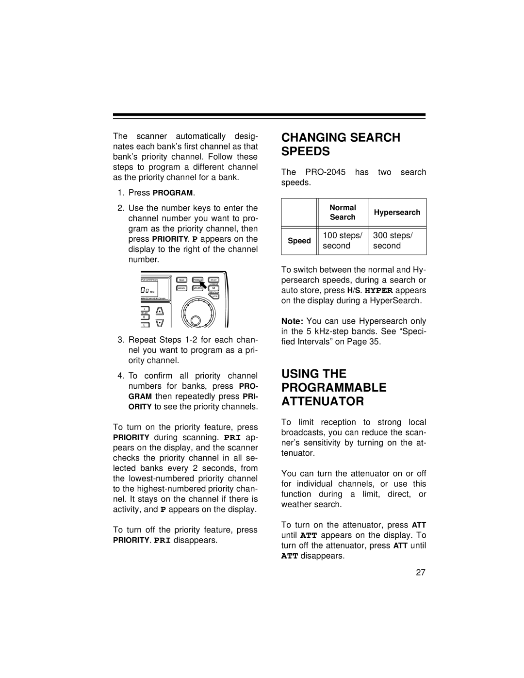 Radio Shack PRO-2045 owner manual Changing Search Speeds, Using Programmable Attenuator 