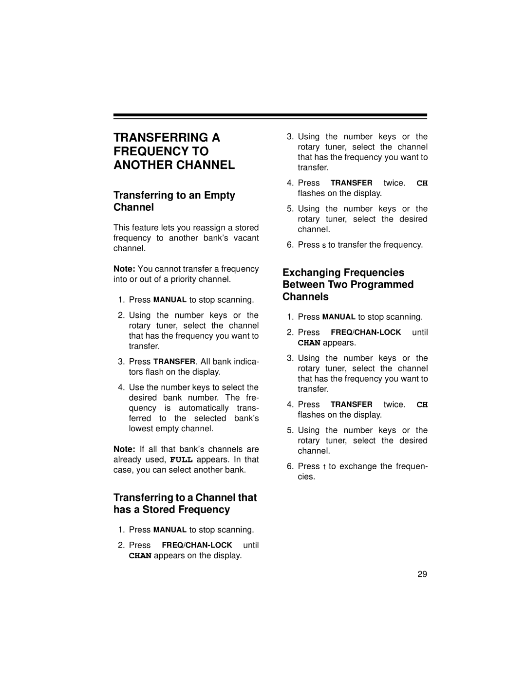 Radio Shack PRO-2045 owner manual Transferring a Frequency to Another Channel, Transferring to an Empty Channel 