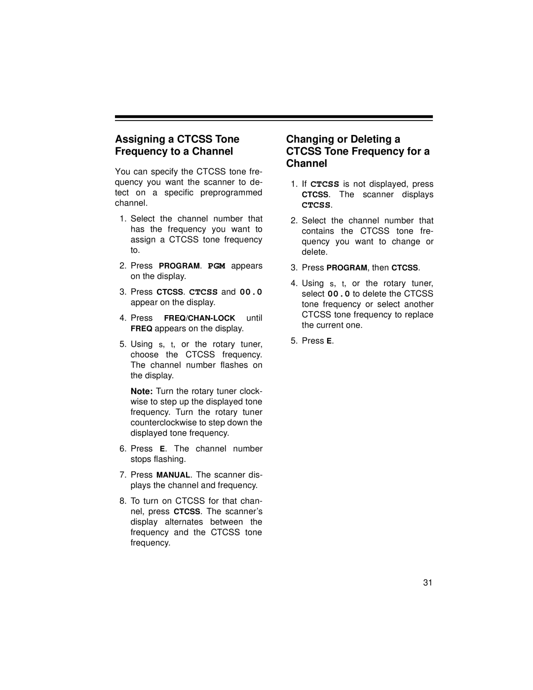 Radio Shack PRO-2045 owner manual Assigning a Ctcss Tone Frequency to a Channel 