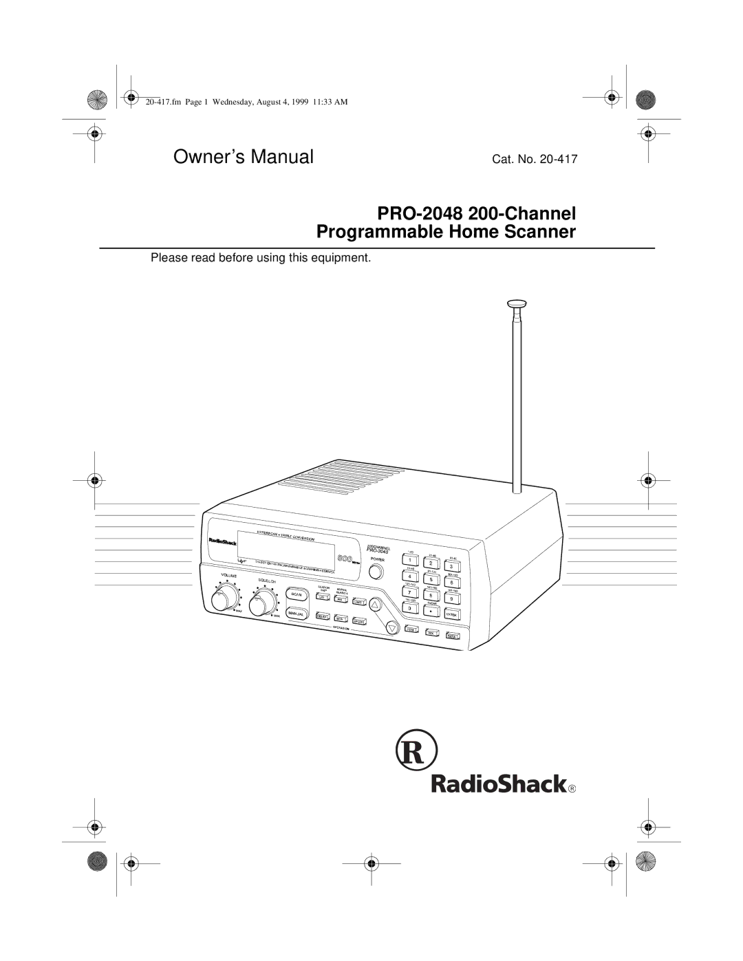 Radio Shack owner manual PRO-2048 200-Channel Programmable Home Scanner 