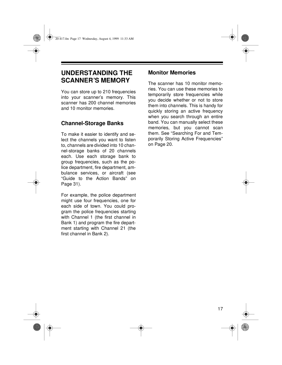 Radio Shack PRO-2048 owner manual Understanding the SCANNER’S Memory, Channel-Storage Banks, Monitor Memories 