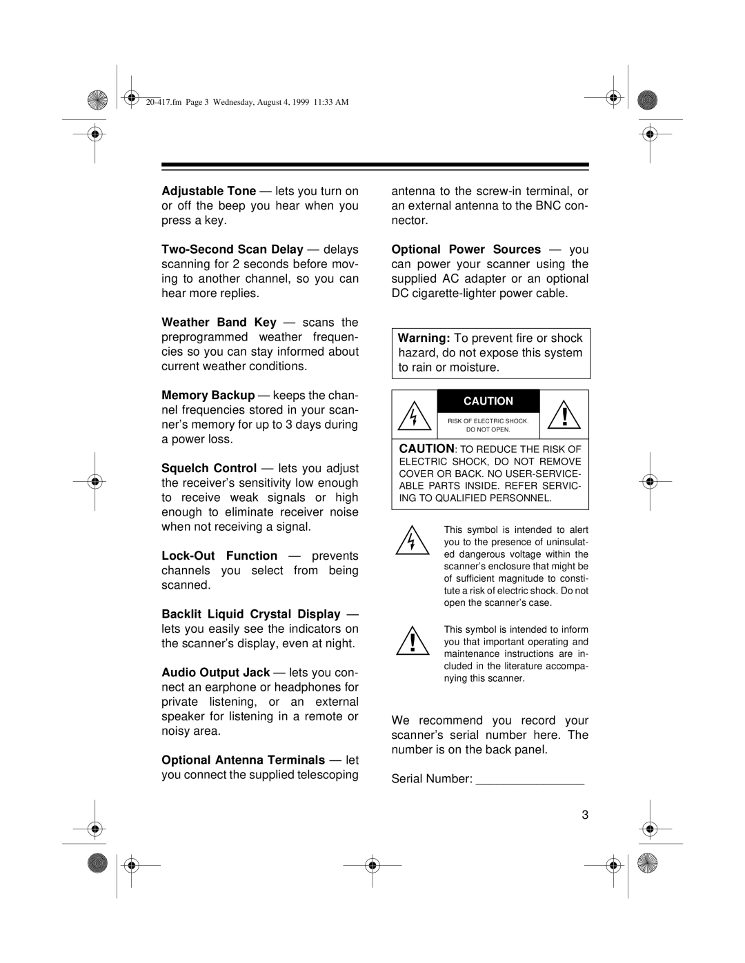 Radio Shack PRO-2048 owner manual Fm Page 3 Wednesday, August 4, 1999 1133 AM 