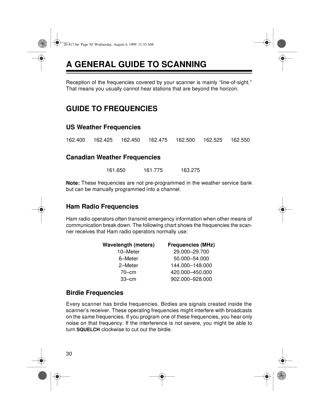 Radio Shack PRO-2048 owner manual General Guide to Scanning, Guide to Frequencies 