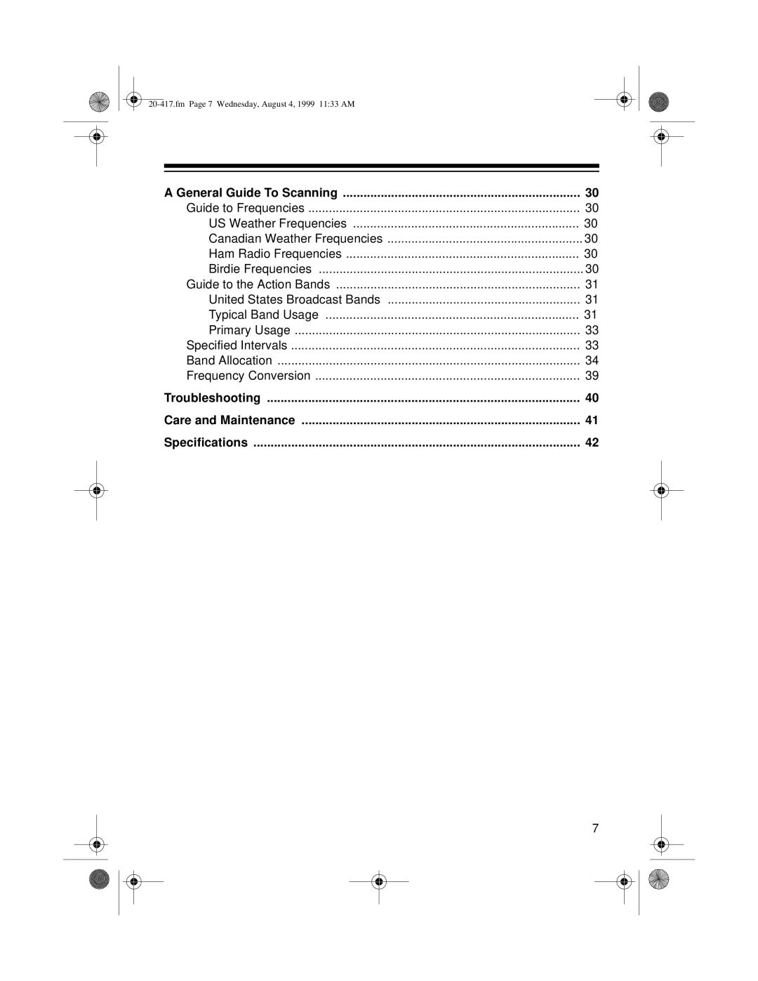 Radio Shack PRO-2048 owner manual Guide to Frequencies US Weather Frequencies 