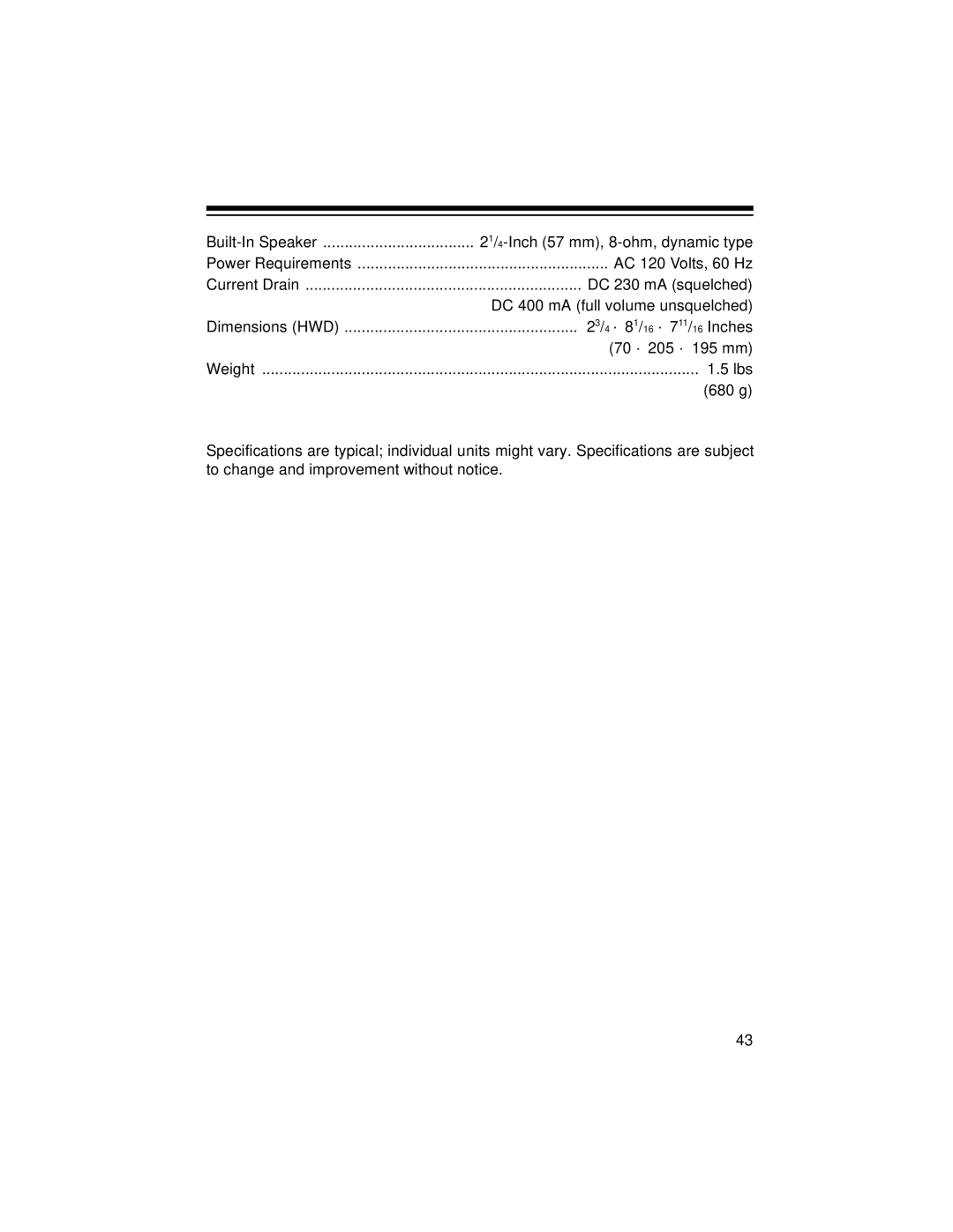 Radio Shack PRO-2048 owner manual 21/4-Inch 57 mm, 8-ohm, dynamic type 