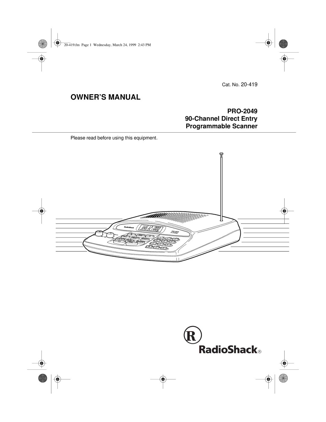 Radio Shack owner manual PRO-2049 Channel Direct Entry Programmable Scanner 