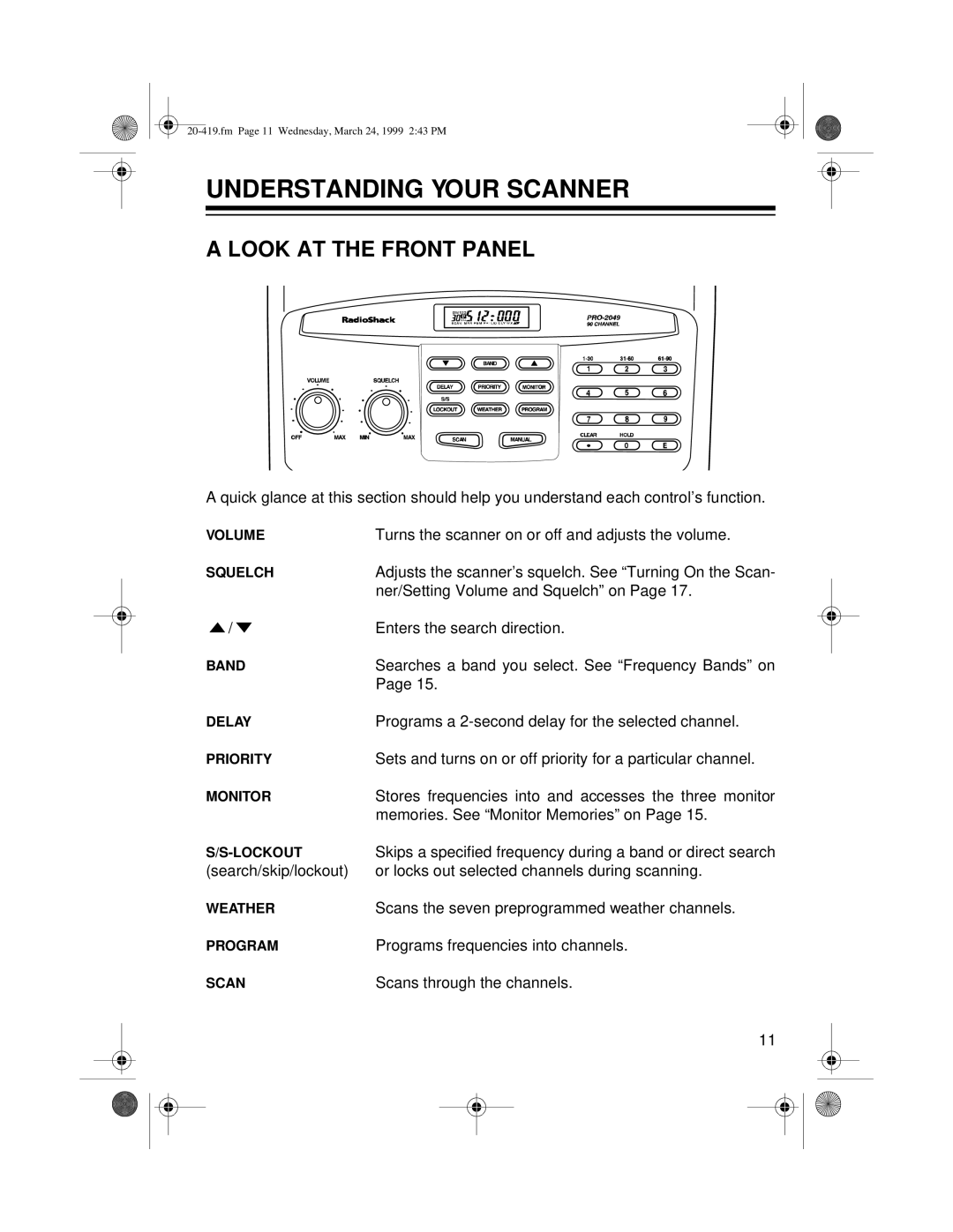 Radio Shack PRO-2049 owner manual Understanding Your Scanner, Look AT the Front Panel 