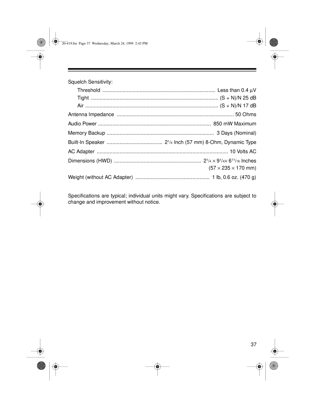 Radio Shack PRO-2049 owner manual Squelch Sensitivity 