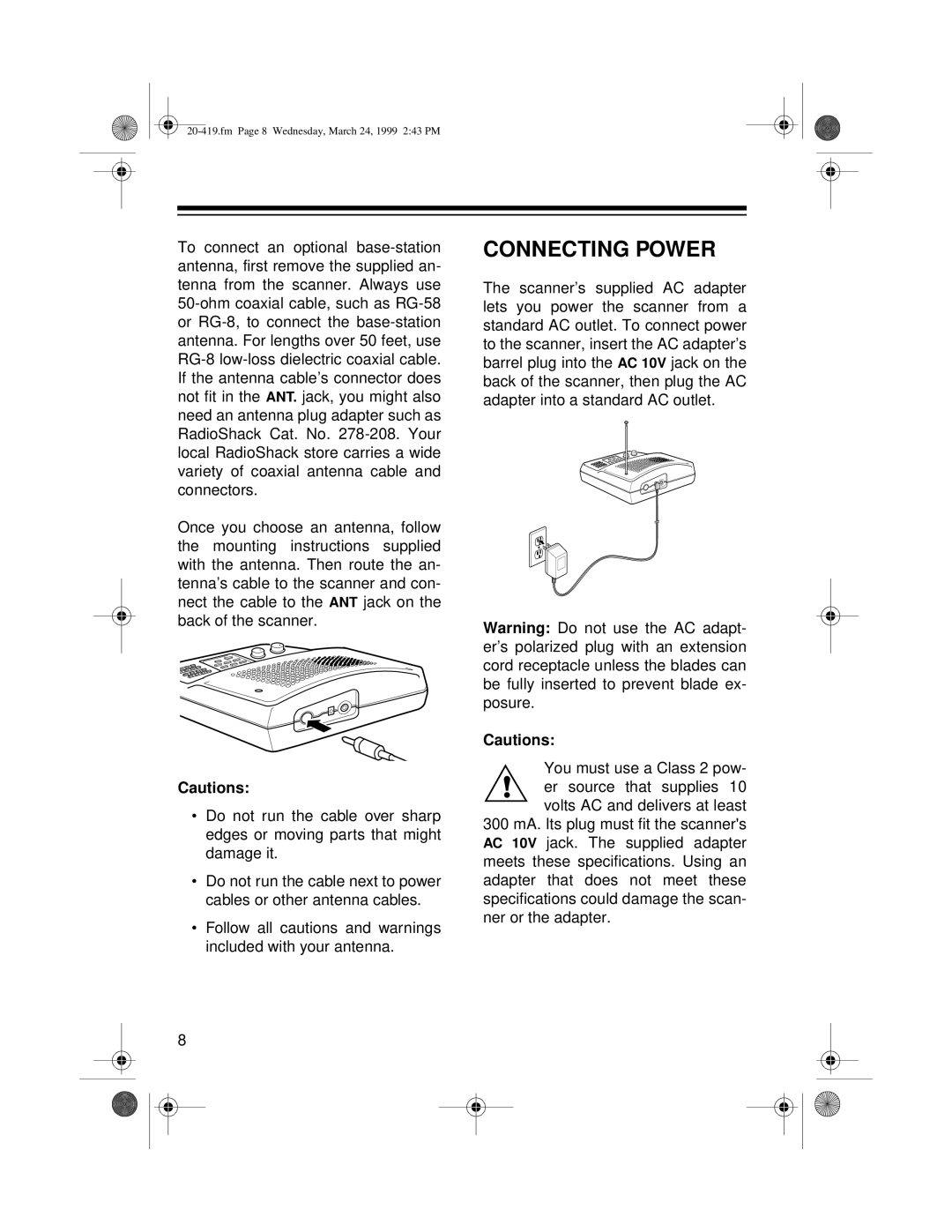 Radio Shack PRO-2049 owner manual Connecting Power 