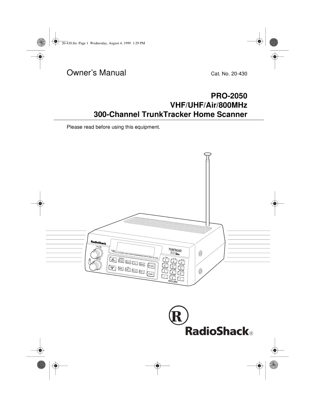 Radio Shack PRO-2050 owner manual Cat. No 