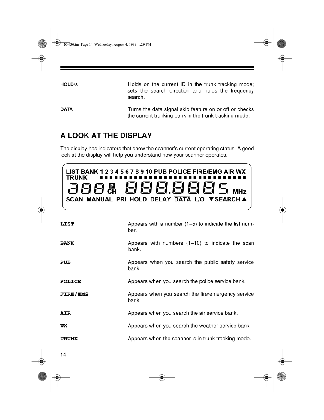 Radio Shack PRO-2050 owner manual Look AT the Display, Air 