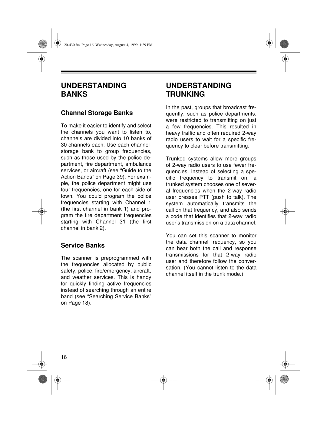 Radio Shack PRO-2050 owner manual Understanding Banks, Understanding Trunking, Channel Storage Banks, Service Banks 