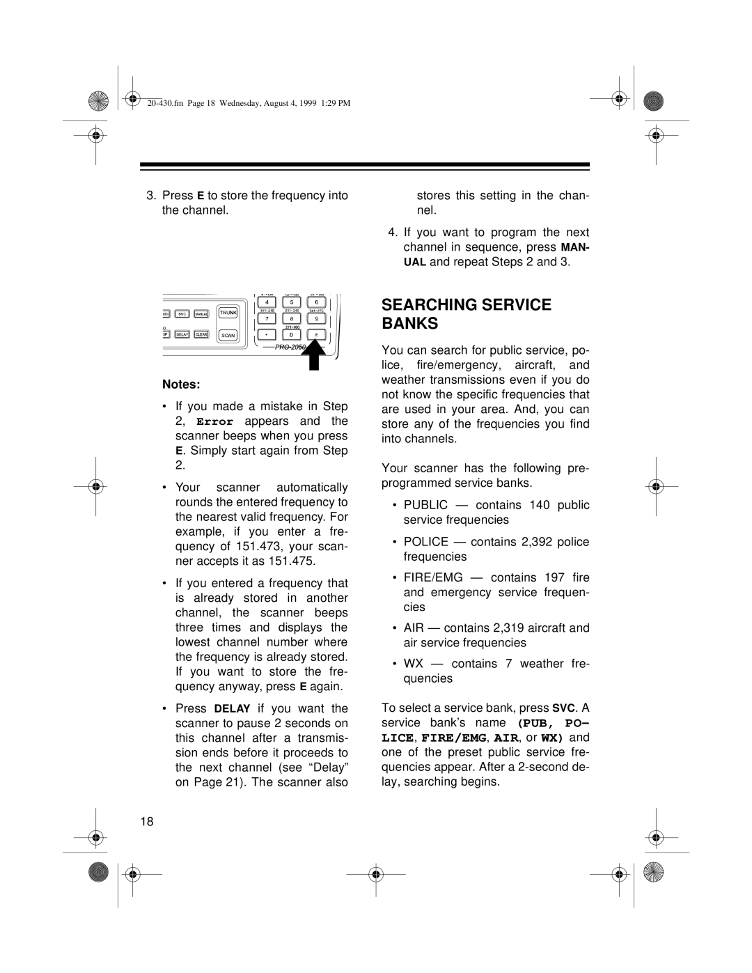 Radio Shack PRO-2050 owner manual Searching Service Banks 