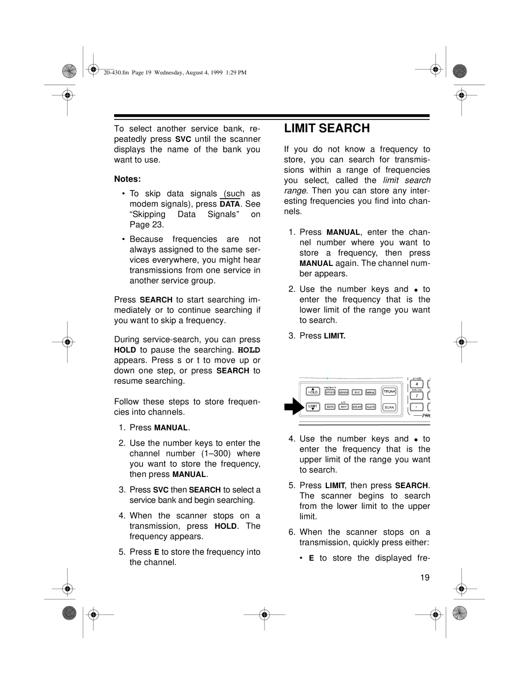 Radio Shack PRO-2050 owner manual Limit Search 