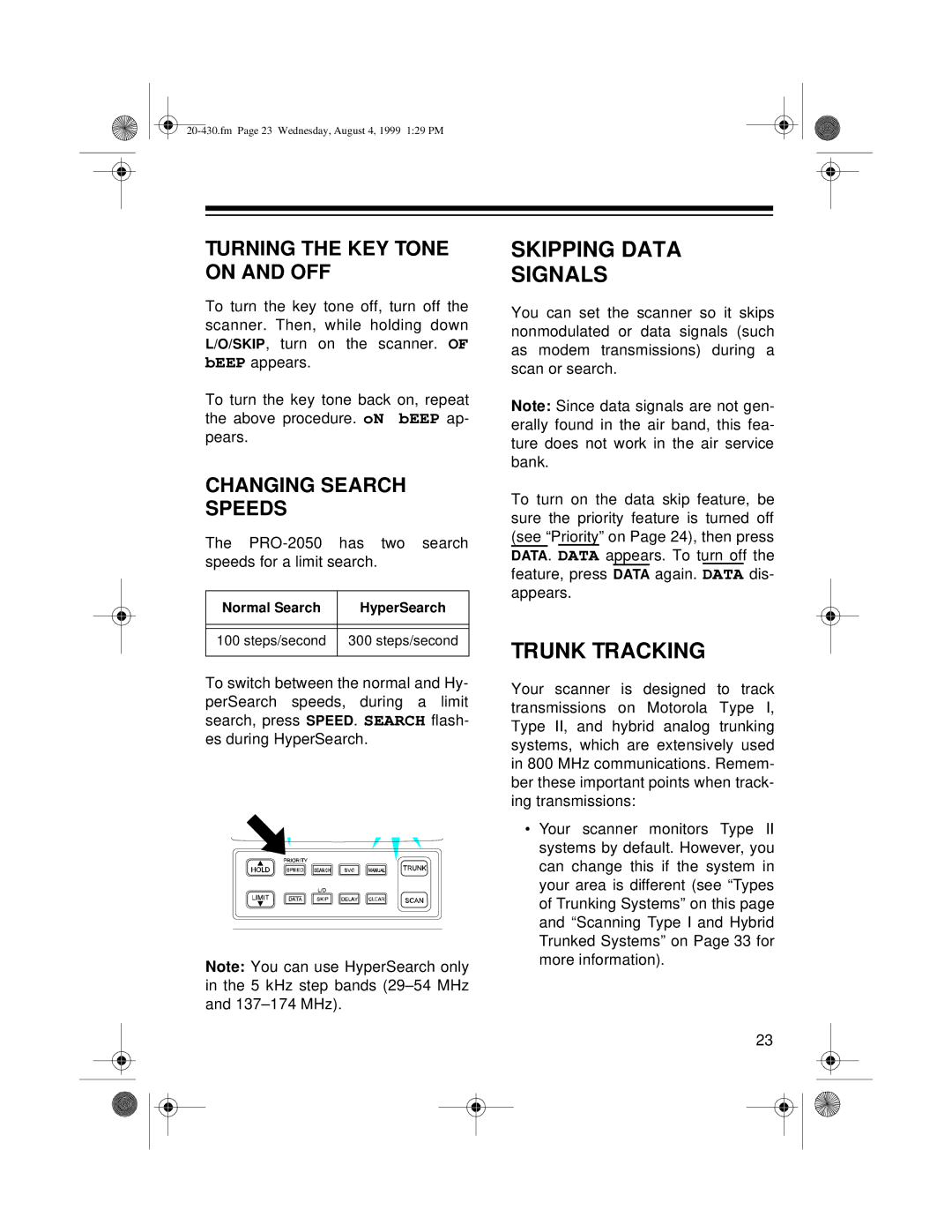 Radio Shack PRO-2050 owner manual Skipping Data Signals, Trunk Tracking 