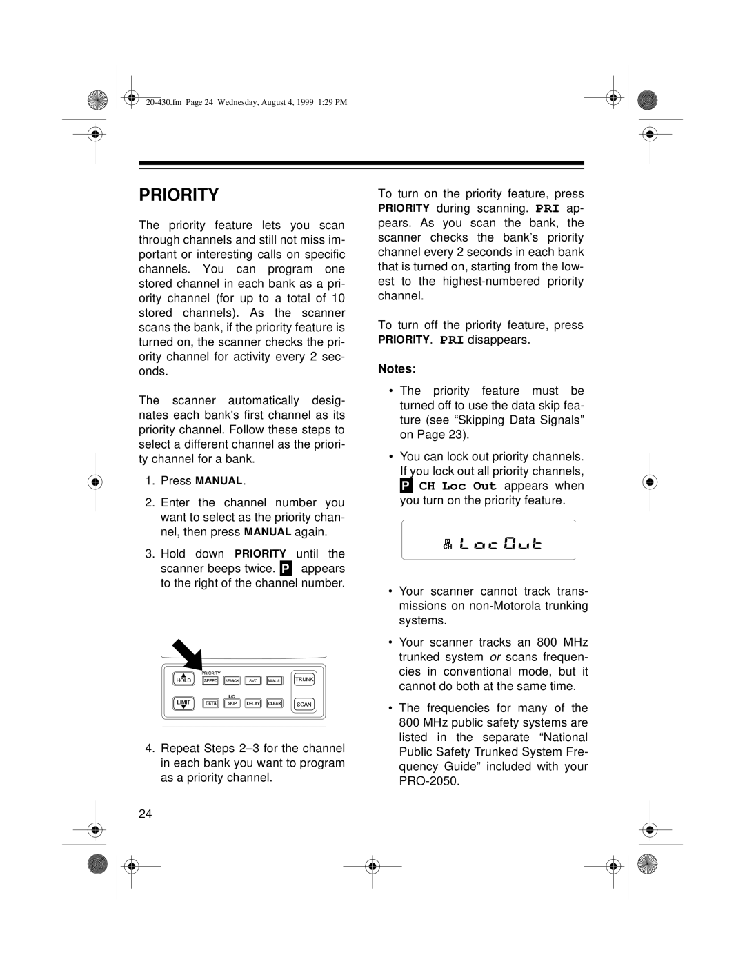 Radio Shack PRO-2050 owner manual Priority 