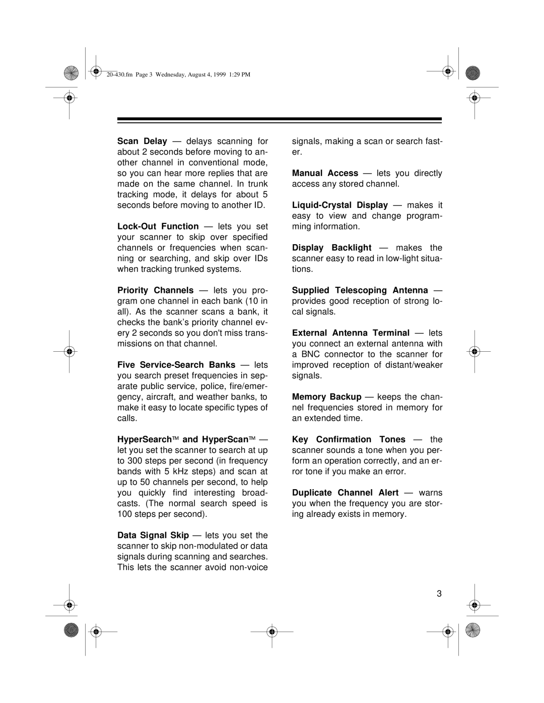 Radio Shack PRO-2050 owner manual Fm Page 3 Wednesday, August 4, 1999 129 PM 