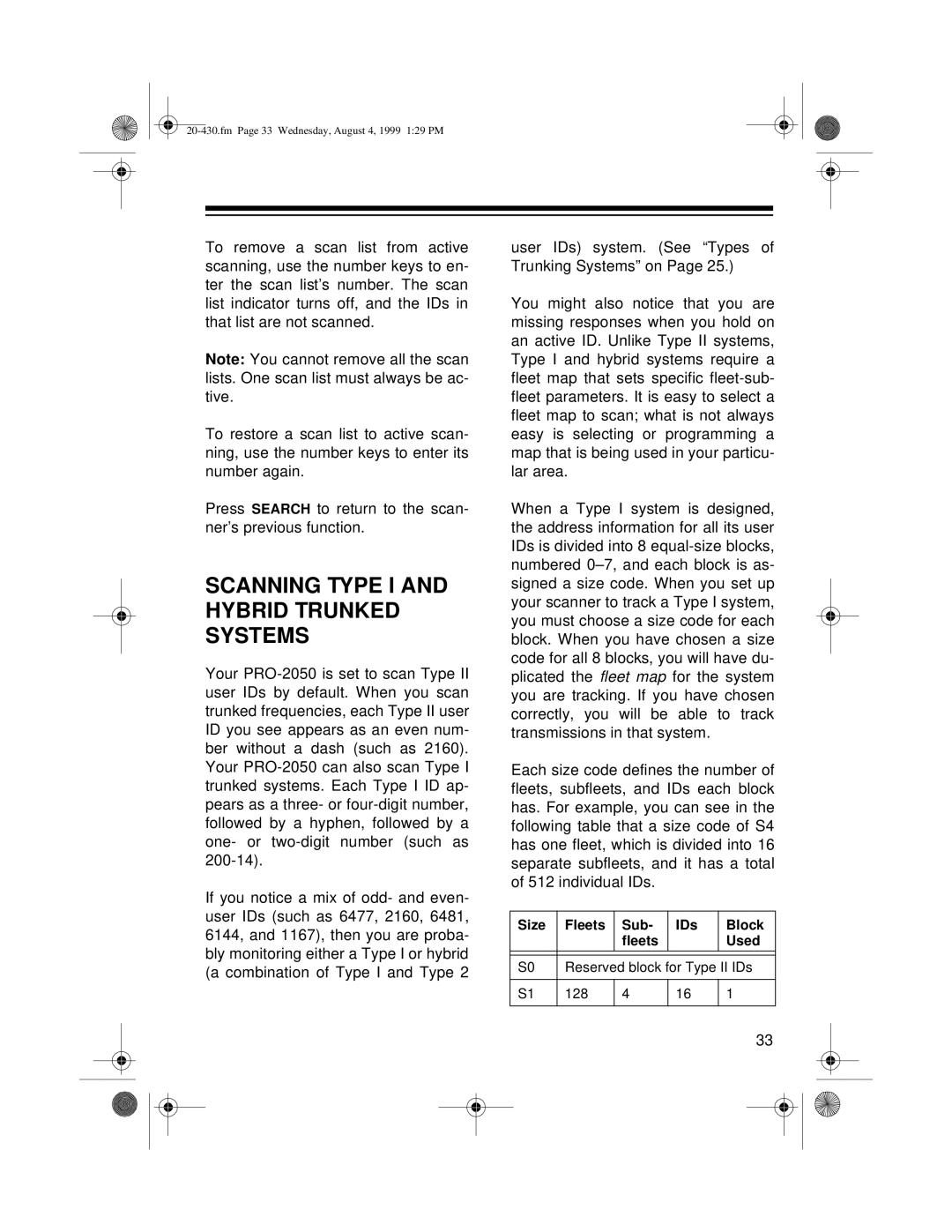 Radio Shack PRO-2050 owner manual Scanning Type I and Hybrid Trunked Systems 