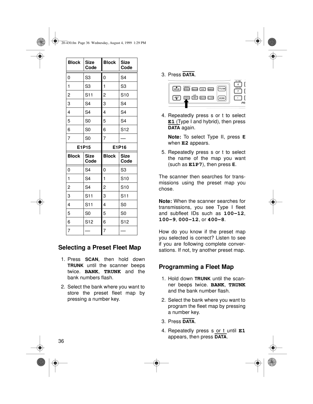 Radio Shack PRO-2050 owner manual Selecting a Preset Fleet Map, Programming a Fleet Map 