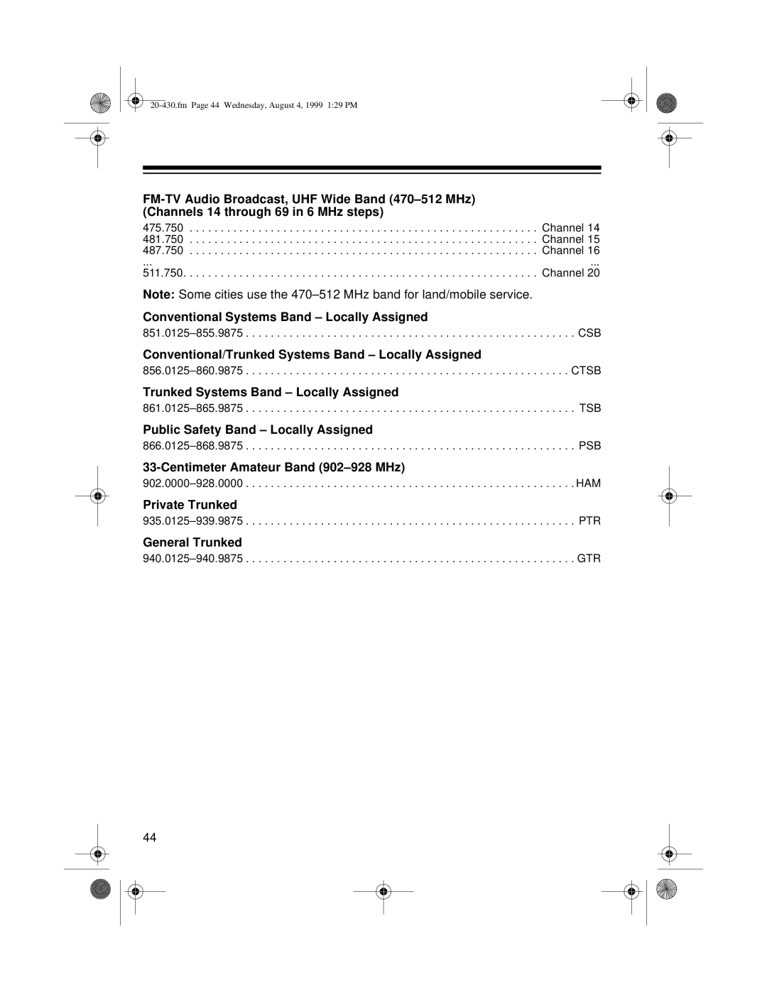 Radio Shack PRO-2050 owner manual Conventional Systems Band Locally Assigned 