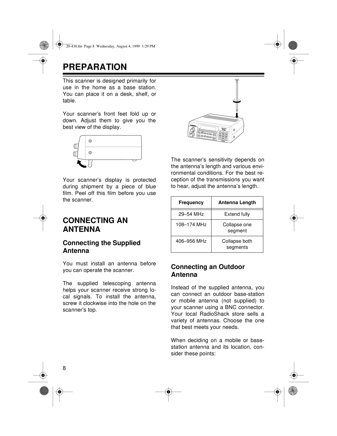 Radio Shack PRO-2050 Preparation, Connecting AN Antenna, Connecting the Supplied Antenna, Connecting an Outdoor Antenna 