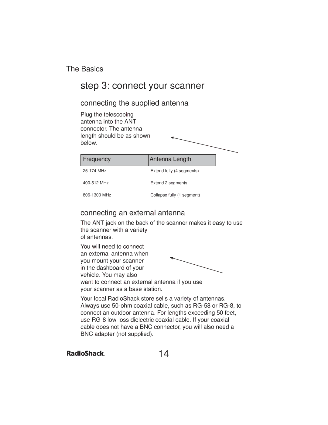 Radio Shack PRO-2051 manual Connect your scanner, Connecting the supplied antenna, Connecting an external antenna 