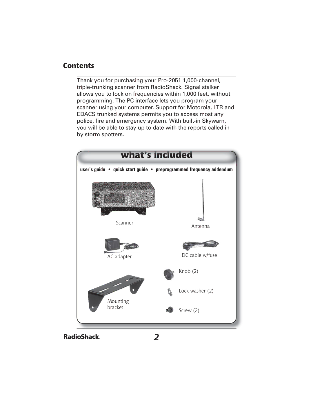 Radio Shack PRO-2051 manual Contents 