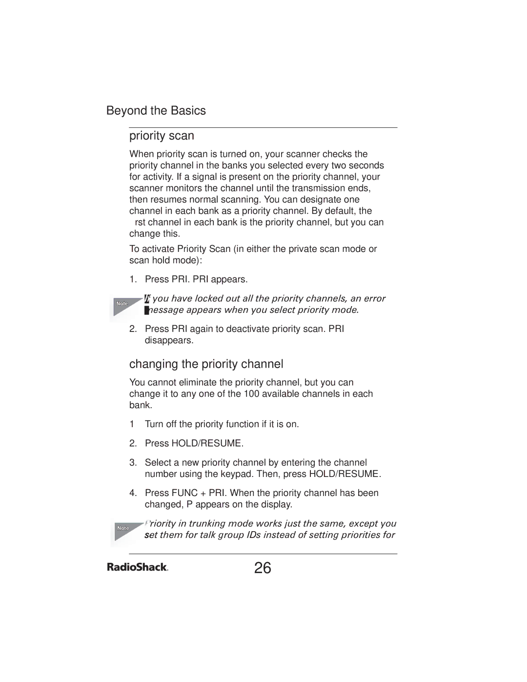 Radio Shack PRO-2051 manual Beyond the Basics Priority scan, Changing the priority channel 