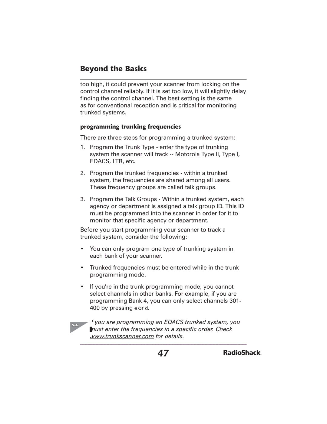 Radio Shack PRO-2051 manual Programming trunking frequencies 