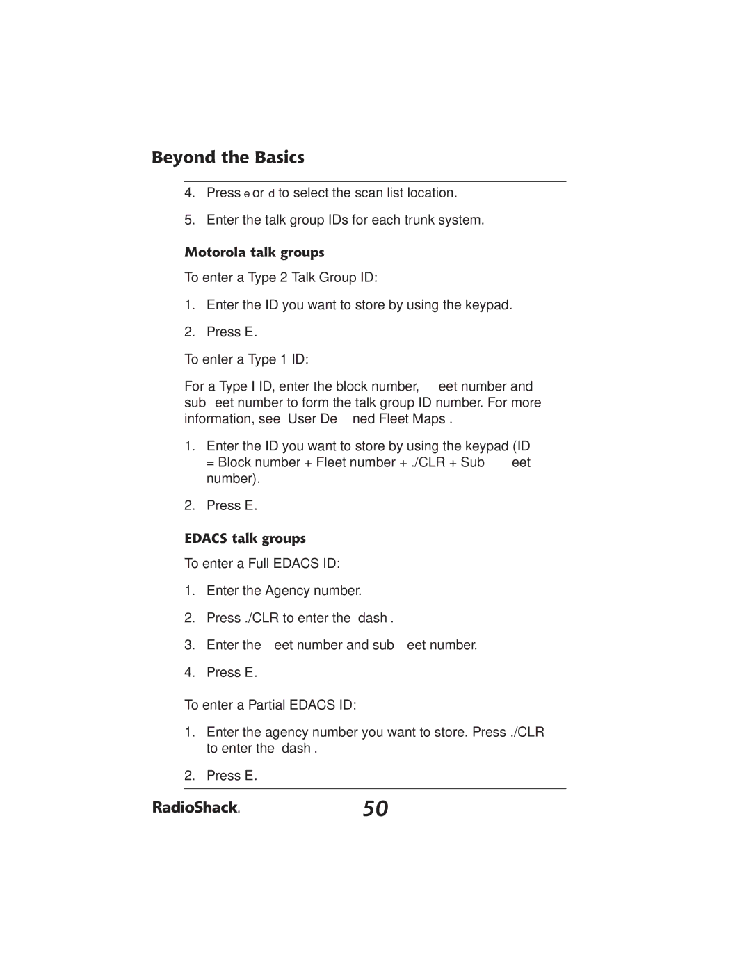 Radio Shack PRO-2051 manual Motorola talk groups, Edacs talk groups 