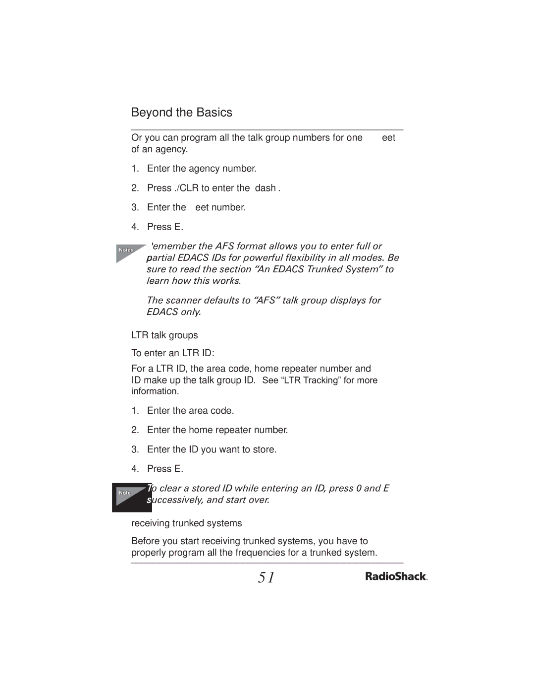 Radio Shack PRO-2051 manual LTR talk groups, Receiving trunked systems 