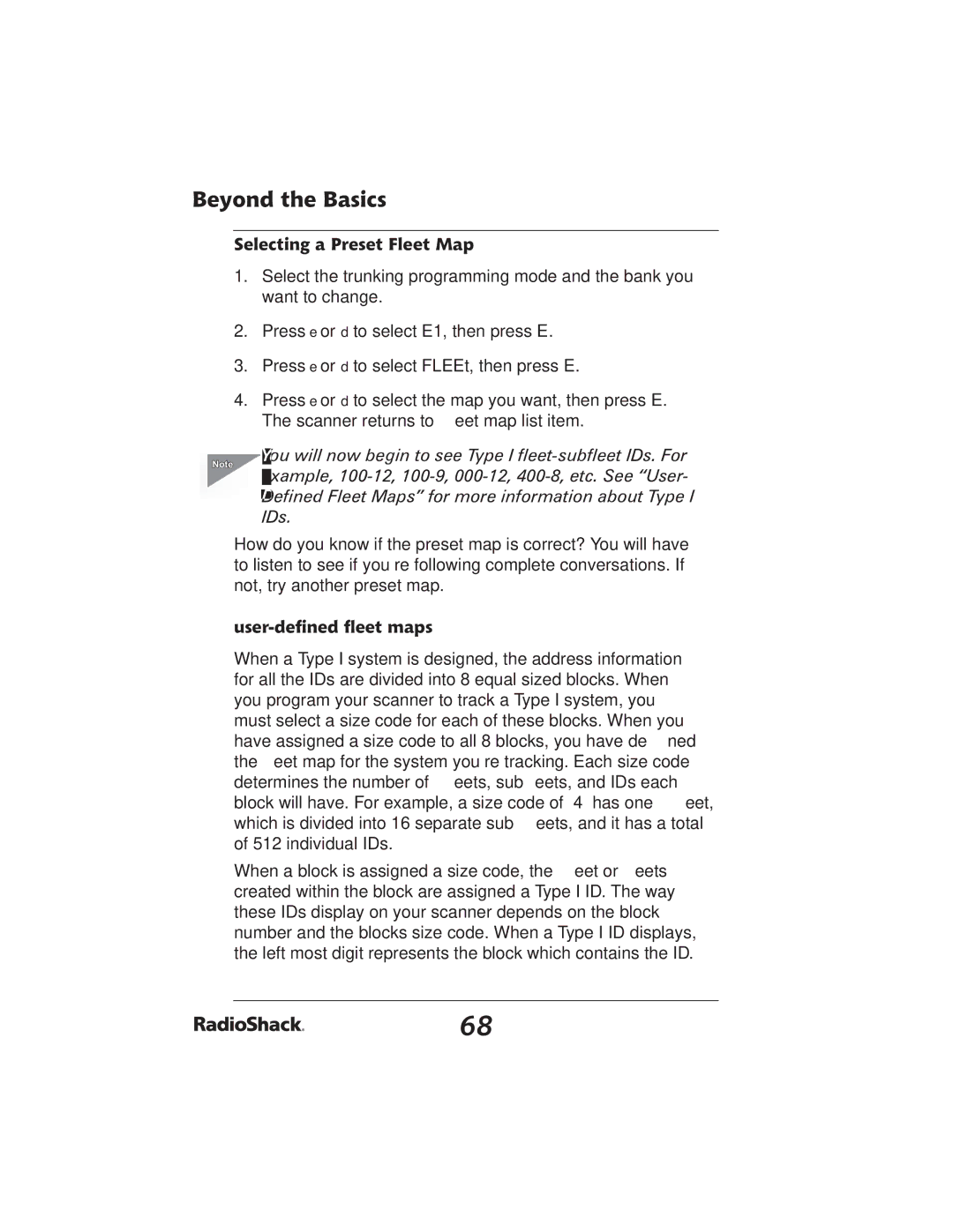 Radio Shack PRO-2051 manual Selecting a Preset Fleet Map, User-deﬁned ﬂeet maps 