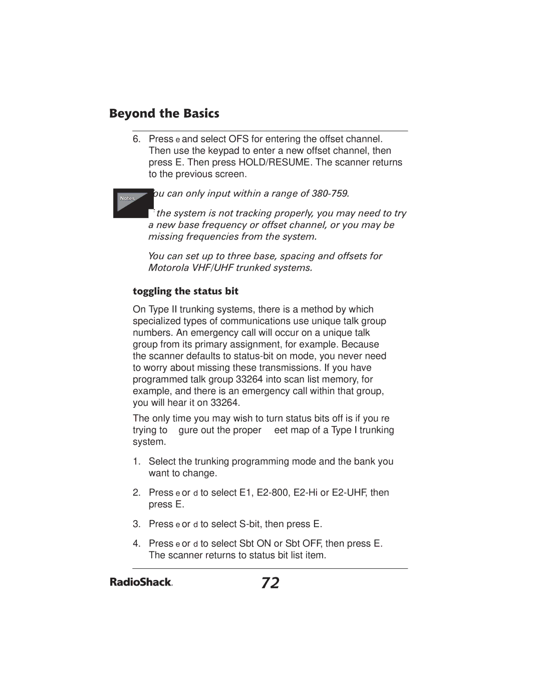 Radio Shack PRO-2051 manual Toggling the status bit 