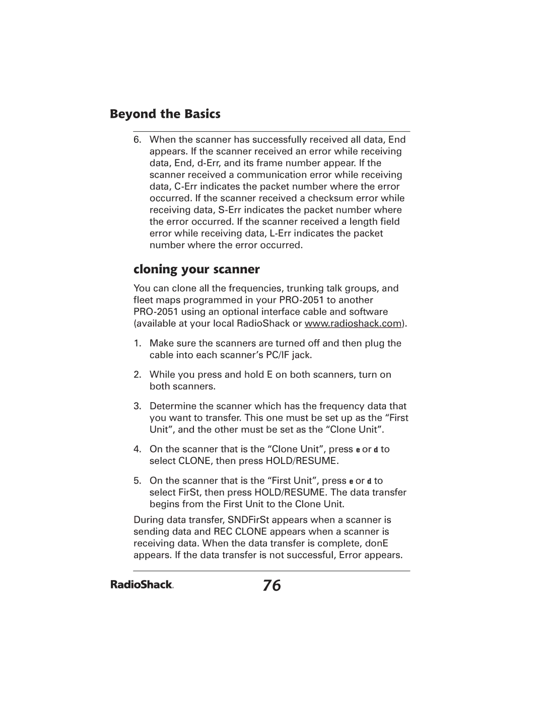 Radio Shack PRO-2051 manual Cloning your scanner 