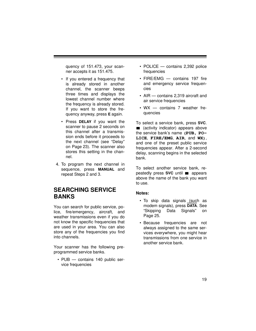 Radio Shack PRO-2052 owner manual Searching Service Banks 