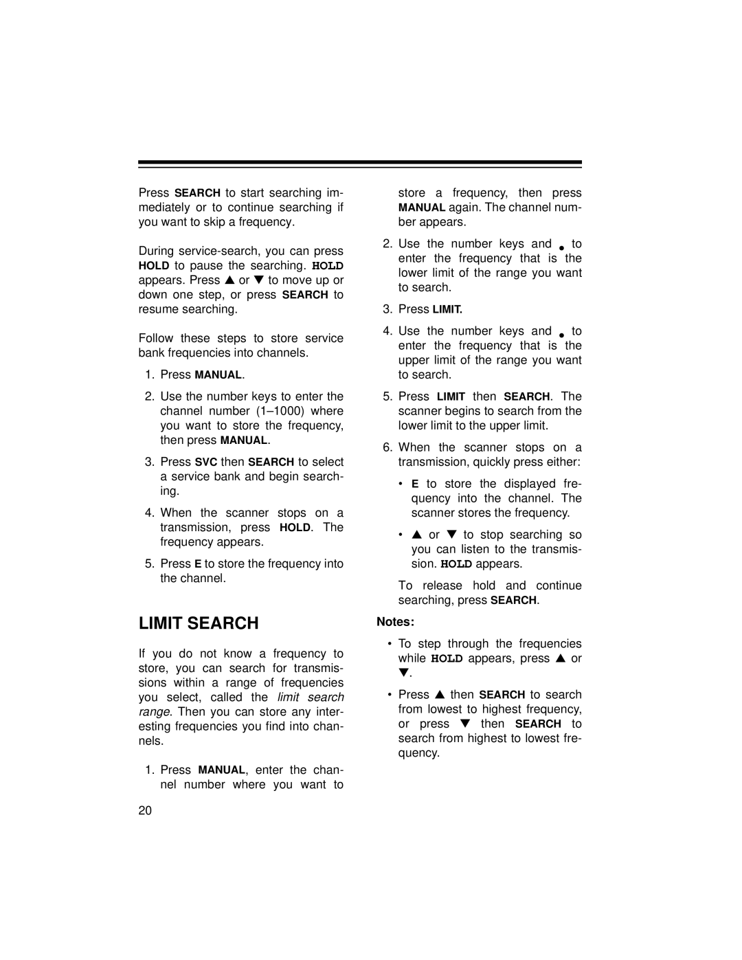 Radio Shack PRO-2052 owner manual Limit Search 