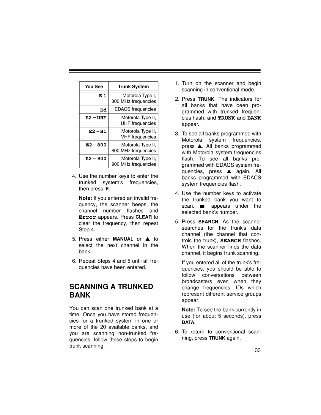 Radio Shack PRO-2052 owner manual Scanning a Trunked Bank, You See Trunk System 